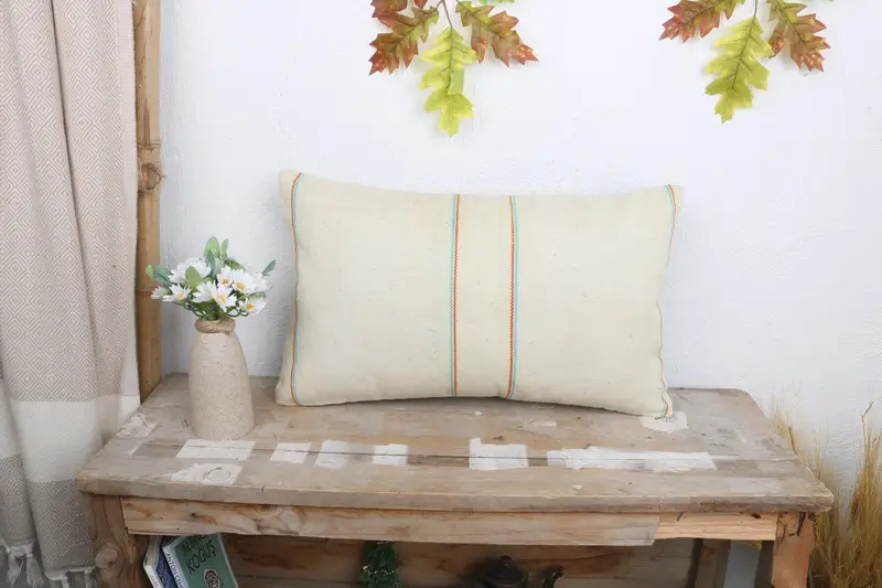 12x20 White Pillow, Boho Pillow Sham Cover, Cushion Cover, Vintage Pillow, Kilim Cushion Sham, Customized Pillow - 1