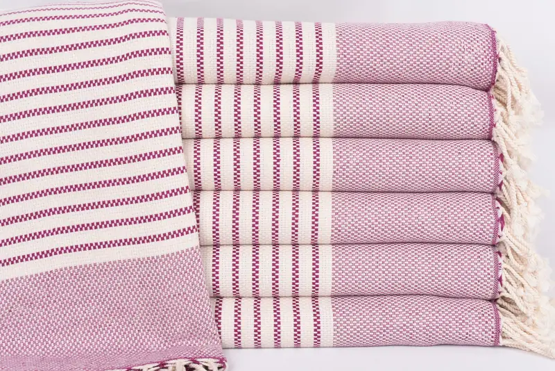 Damson-Natural Striped Turkish Cotton Towel, Custom Beach Towel, 75x40 Inches