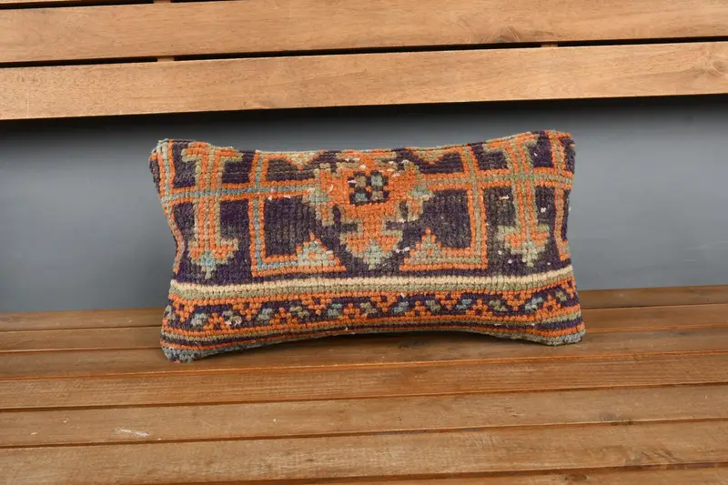 Pastel Cushion Case, Pillow Sham, Antique Pillows, Boho Pillow Sham Cover, 8x16 Blue Pillow Sham, Sofa Cushion Cover, Handmade Kilim Cushion - 6