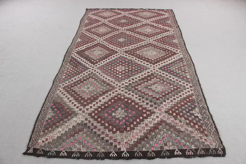 Mor ve Yeşil Çizgili Halı, 4,8x9,3 ft Geometrik Tasarım