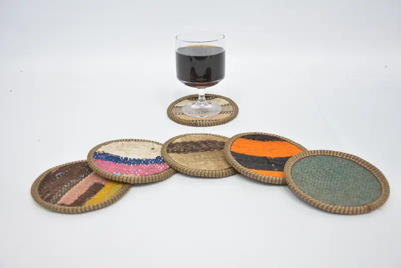 Non-Slip Orange and Brown Coaster, Stylish Boho Coaster