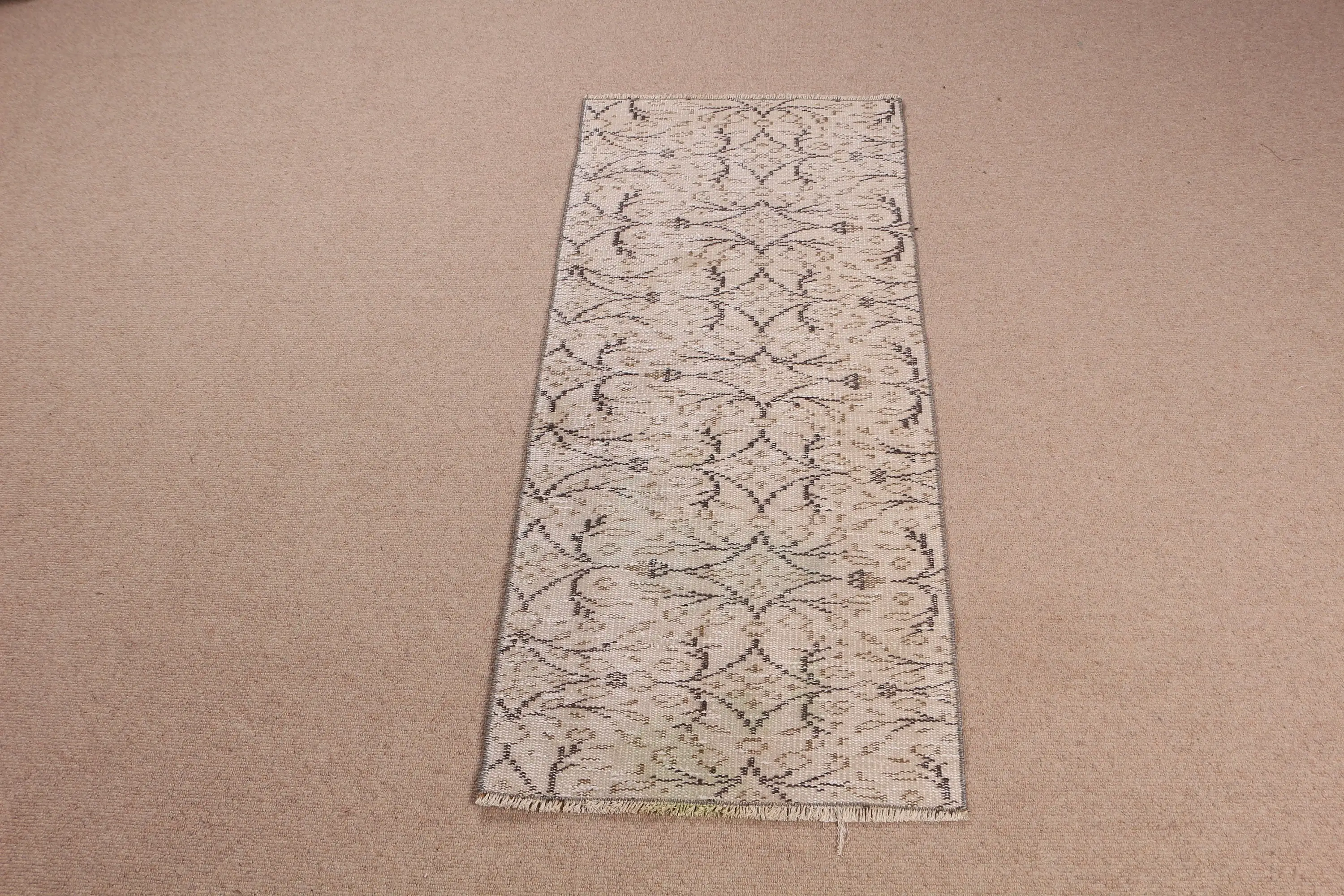 Vintage Turkish Rug 1.8x4.2 ft, Brown Camouflage Wool Rug - 1