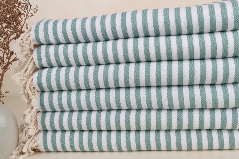 Türkisches Strandtuch, Petrolgrün, Baumwolle, gestreift, 40 x 71 Zoll