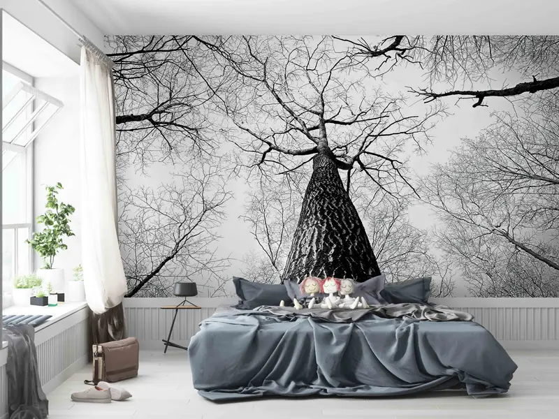 Black and White Wall Decor, Forest Digital Paper, Tree Branch Wall Mural, Printable Wall Art, Landscape Paper Craft, Decor For Wall, - 3