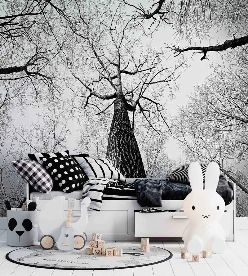 Black and White Wall Decor, Forest Digital Paper, Tree Branch Wall Mural, Printable Wall Art, Landscape Paper Craft, Decor For Wall, - 7