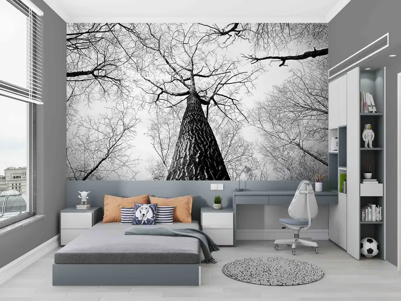 Black and White Wall Decor, Forest Digital Paper, Tree Branch Wall Mural, Printable Wall Art, Landscape Paper Craft, Decor For Wall, - 6