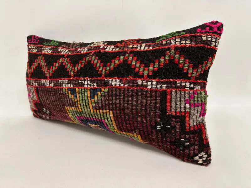 Handmade Throw Cushion Case, Pillow, 12x24 Black Cushion, Ikat Pillow Cover, Kilim Cushion Sham, Home Decor Pillow, Boho Pillow Sham Cover - 3