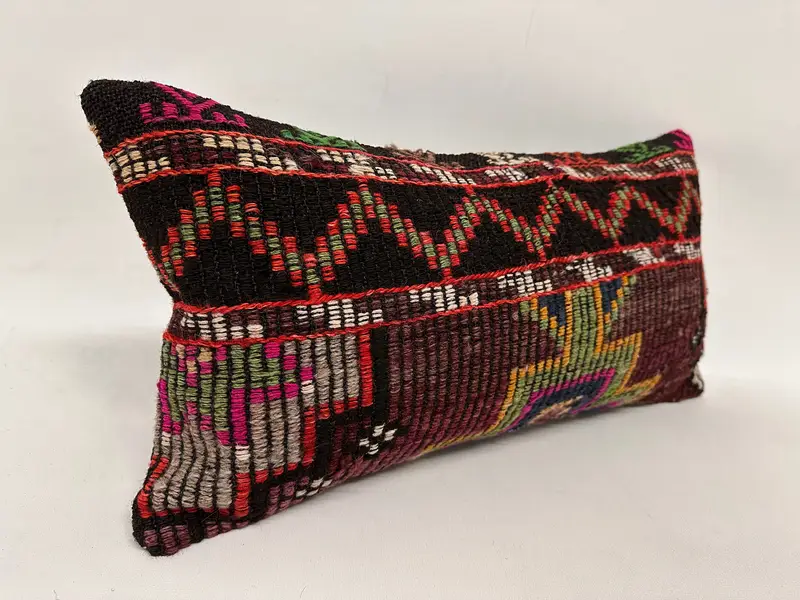 Handmade Throw Cushion Case, Pillow, 12x24 Black Cushion, Ikat Pillow Cover, Kilim Cushion Sham, Home Decor Pillow, Boho Pillow Sham Cover - 4