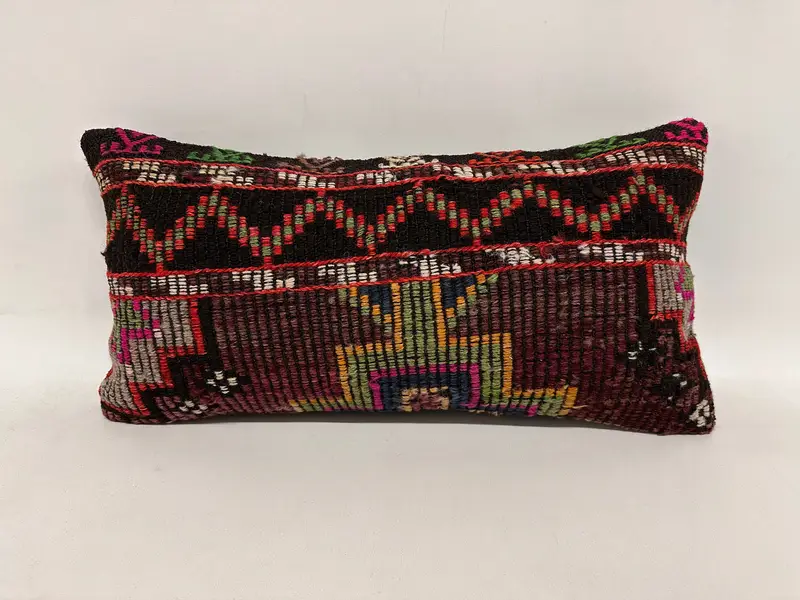 Handmade Throw Cushion Case, Pillow, 12x24 Black Cushion, Ikat Pillow Cover, Kilim Cushion Sham, Home Decor Pillow, Boho Pillow Sham Cover - 1