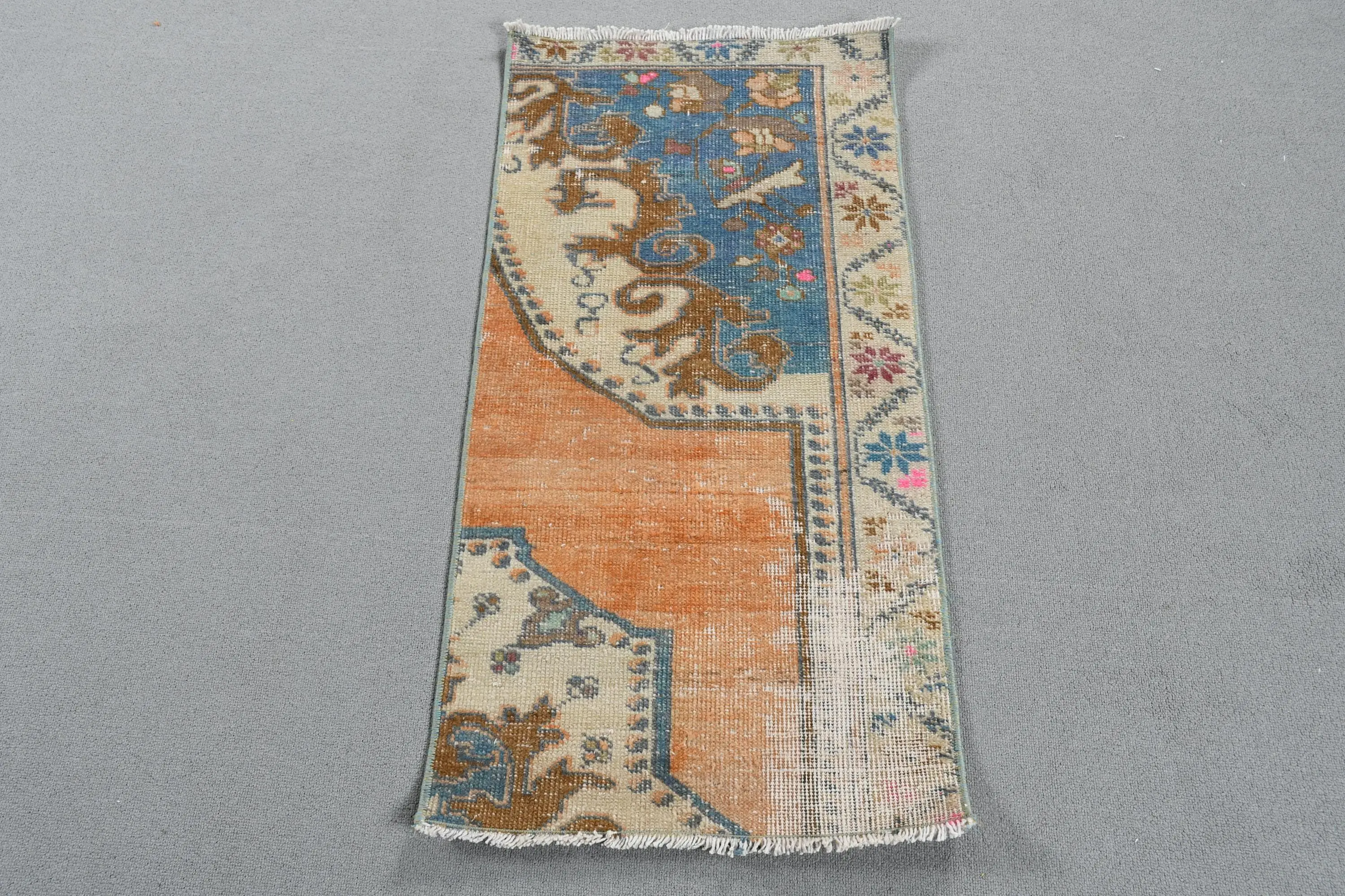 1.6x3.3 ft Vintage Rug, Rug, Blue Floral Rug Wool - 1