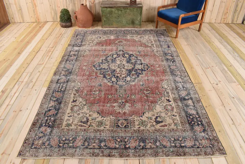 Kırmızı ve Mavi Ombré Halı, 6,8x10,3 ft Şık Dekor