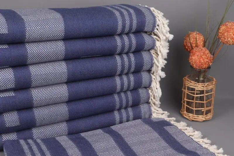 Custom Turkish Towel Navy Chevron, Organic Cotton, 38x67 Inches
