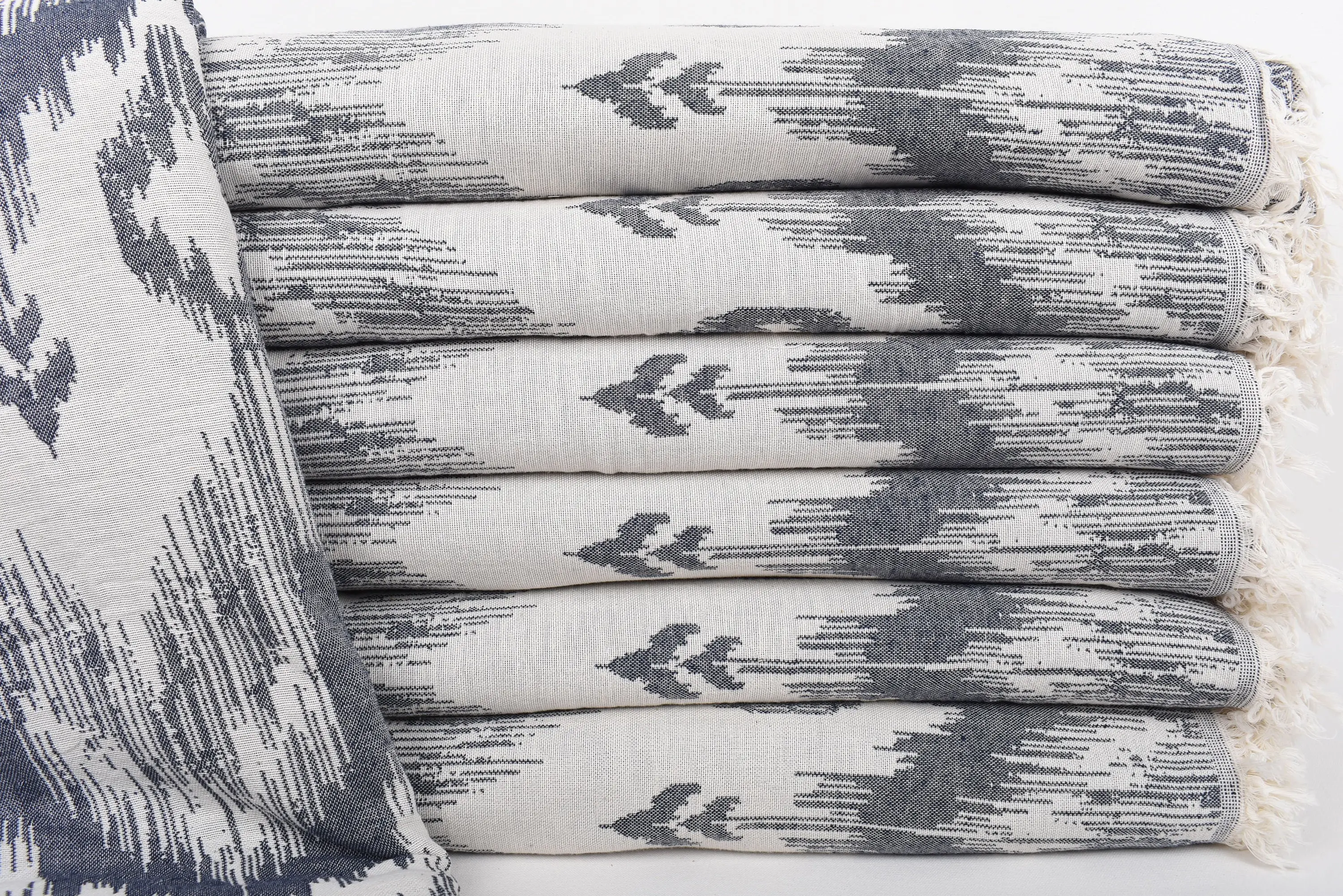 Woven Blanket Navy Patterned Throw, 89x75 Inches, Organic Cotton - 1