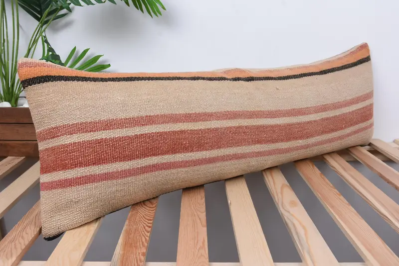Vintage Kilim Pillow, Neutral Pillow, Cushion Case, 12x36 Beige Pillow Sham, Bolster Cushion, Turkish Corner Pillow, Boho Pillow, Kilim Cushion Sham - 4