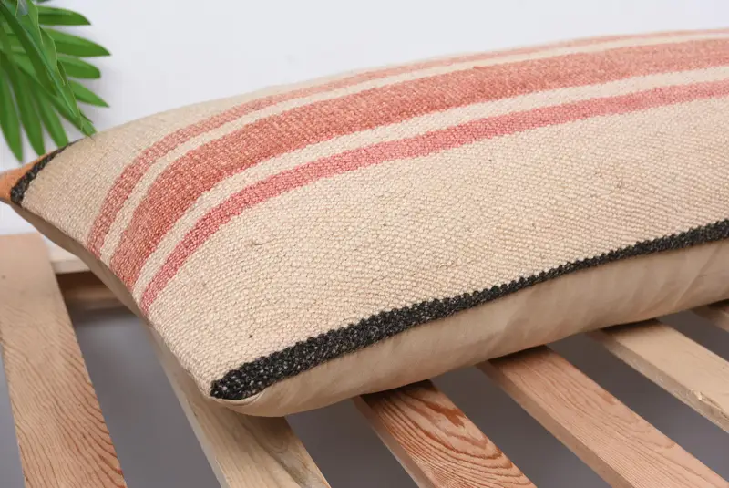 Vintage Kilim Pillow, Neutral Pillow, Cushion Case, 12x36 Beige Pillow Sham, Bolster Cushion, Turkish Corner Pillow, Boho Pillow, Kilim Cushion Sham - 6
