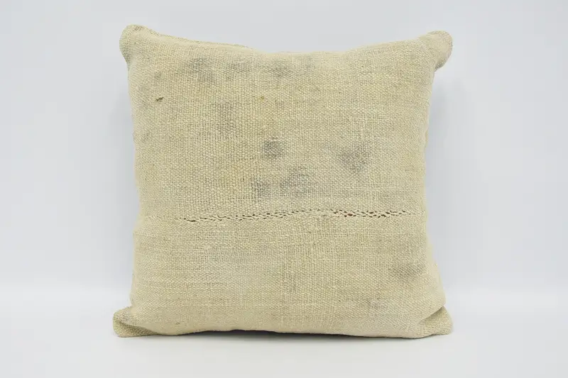Square Throw Cushion Case, Beige Handwoven Moroccan 16x16 inch Euro Sham - 1
