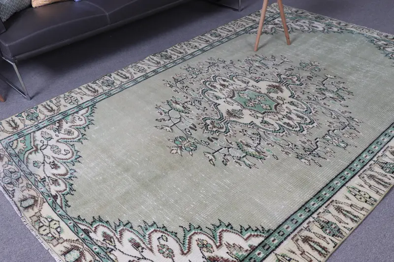 トルコ製 Oushak ラージ ラグ 180x280cm ヴィンテージ グリーン サウスウエスタン ウール ラグ - 1
