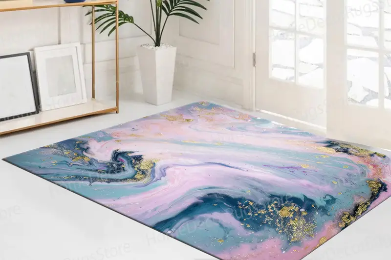 Shimmery Gold Marble Printed Rug: Modern Luxury for Home