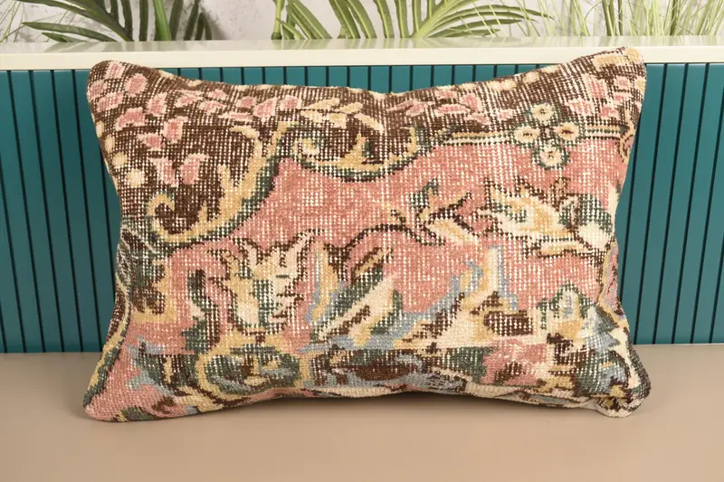 Throw Gift Pillow, Pink 16x24 inch Wool Pillow Sham - 1