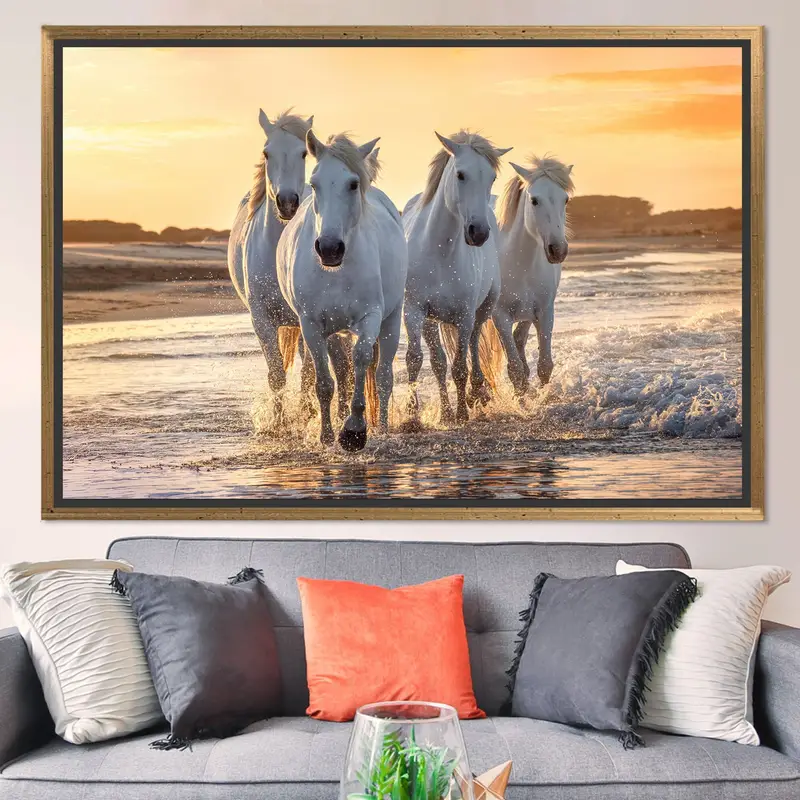 Elegant Sunset Sea View Horse Canvas Print for Home Decor