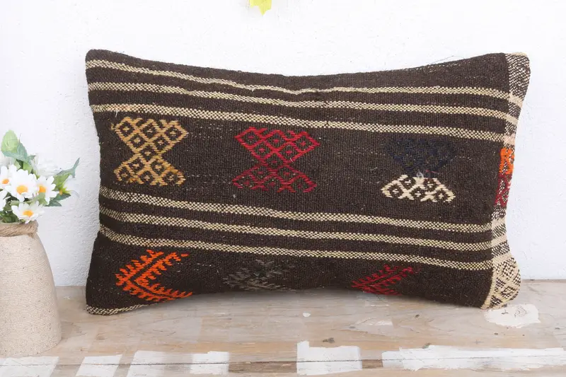 Muted Cushion, 12x20 Brown Cushion Case, Boho Pillow Sham Cover, Turkish Pillow, Accent Throw Cushion Cover, Kilim Pillow Cover, Pillow - 2