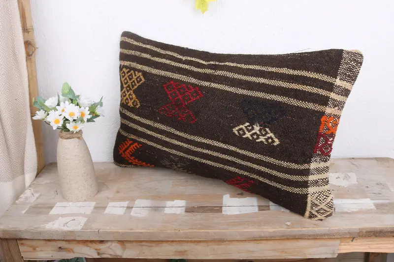 Muted Cushion, 12x20 Brown Cushion Case, Boho Pillow Sham Cover, Turkish Pillow, Accent Throw Cushion Cover, Kilim Pillow Cover, Pillow - 4