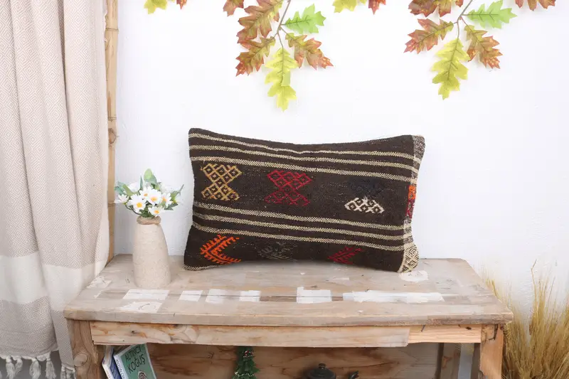 Muted Cushion, 12x20 Brown Cushion Case, Boho Pillow Sham Cover, Turkish Pillow, Accent Throw Cushion Cover, Kilim Pillow Cover, Pillow - 1
