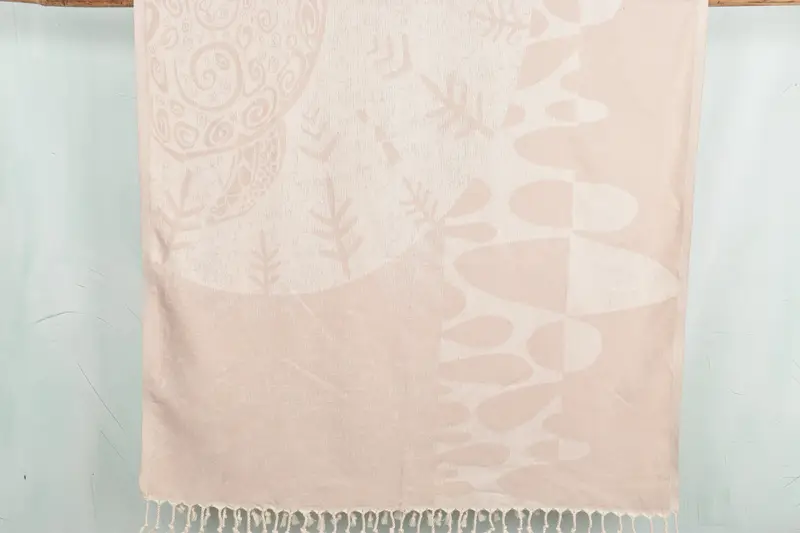 Handmade Turtle Design Turkish Beach Towel Light Beige Cotton, 40x71 Inches