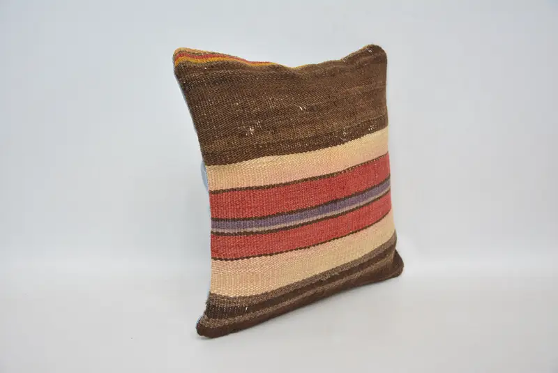 Boho Pillow Sham Cover, Boho Chic Pillow Cover, Knitted Pillow Sham, Kilim Pillow, Pillow for Couch, Cushion Case, 12x12 Brown Pillow Sham - 3