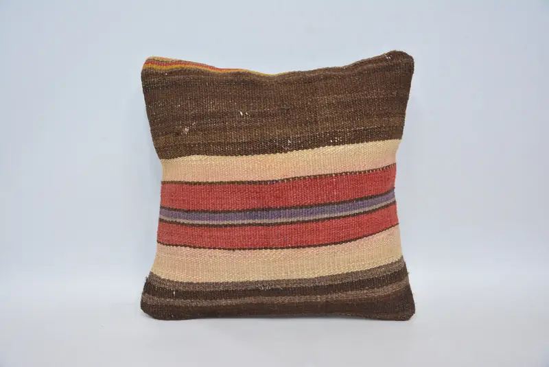 Boho Pillow Sham Cover, Boho Chic Pillow Cover, Knitted Pillow Sham, Kilim Pillow, Pillow for Couch, Cushion Case, 12x12 Brown Pillow Sham - 1