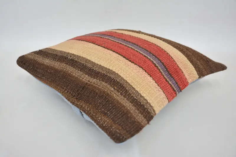 Boho Pillow Sham Cover, Boho Chic Pillow Cover, Knitted Pillow Sham, Kilim Pillow, Pillow for Couch, Cushion Case, 12x12 Brown Pillow Sham - 6