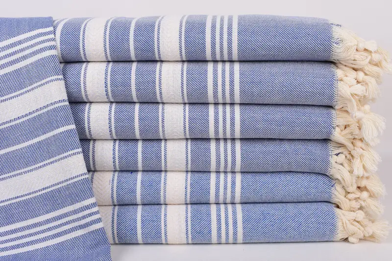 Turkish Towel Personalized Organic Cotton Blue Herringbone, 70x40 Inches