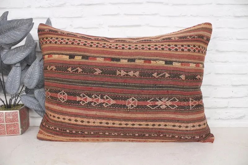 Pillow for Sofa, Vintage Kilim Throw Pillow, Nautical Throw Pillow Case, 20x28 Brown Cushion, Pillow Case, Colorful Pillow Sham, Vintage Pillow - 1