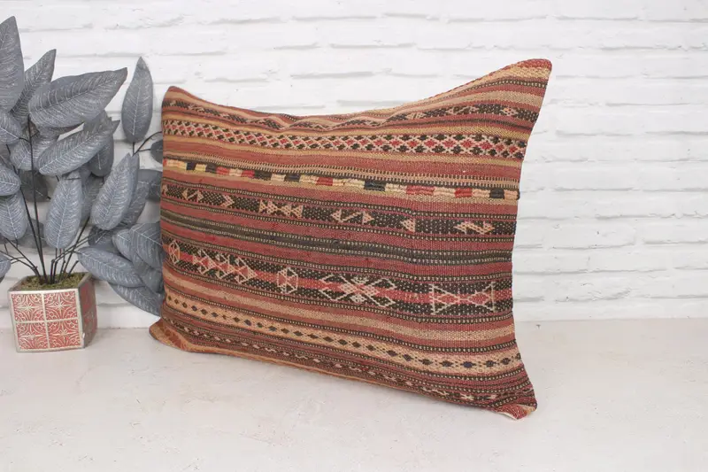 Pillow for Sofa, Vintage Kilim Throw Pillow, Nautical Throw Pillow Case, 20x28 Brown Cushion, Pillow Case, Colorful Pillow Sham, Vintage Pillow - 4