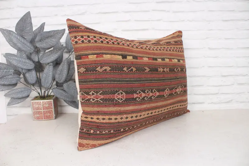 Pillow for Sofa, Vintage Kilim Throw Pillow, Nautical Throw Pillow Case, 20x28 Brown Cushion, Pillow Case, Colorful Pillow Sham, Vintage Pillow - 3