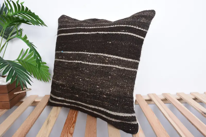 Vintage Kilim Pillow, 20x20 Brown Pillow, Boho Pillow, Aesthetic Pillow Case, Pattern Throw Pillow Sham, Interior Designer Pillow, Pillow Sham - 5