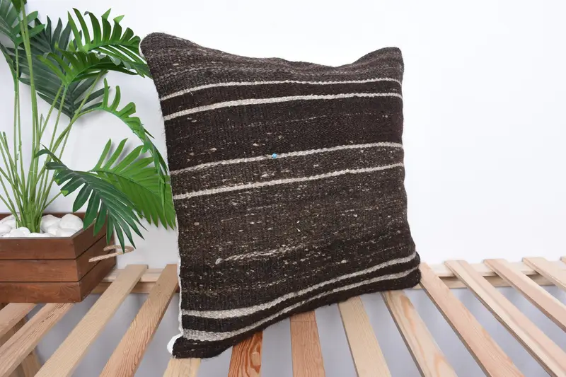 Vintage Kilim Pillow, 20x20 Brown Pillow, Boho Pillow, Aesthetic Pillow Case, Pattern Throw Pillow Sham, Interior Designer Pillow, Pillow Sham - 4