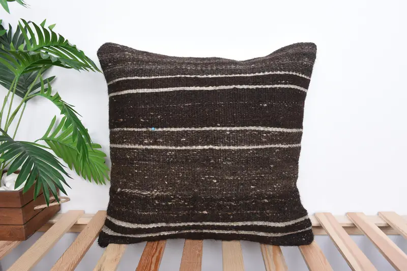 Vintage Kilim Pillow, 20x20 Brown Pillow, Boho Pillow, Aesthetic Pillow Case, Pattern Throw Pillow Sham, Interior Designer Pillow, Pillow Sham - 1