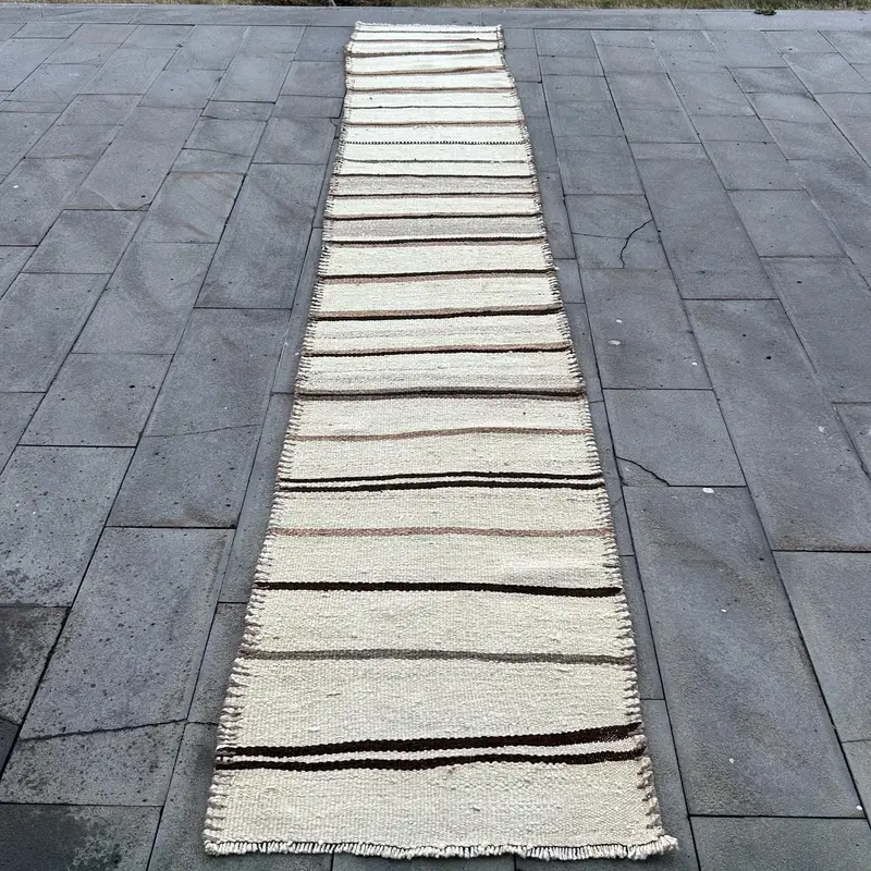 Elegant Beige & Brown Rug, 2.6x14.3 ft Geometric Floral