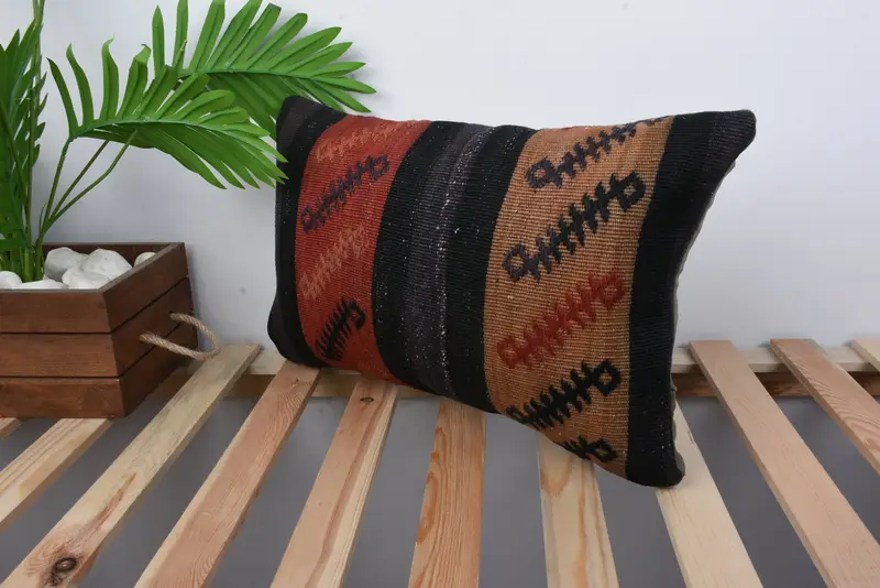 12x20 Black Pillow, Boho Chic Cushion Cover, Turkish Kilim Pillow, Kilim Pillow Cover, Handmade Kilim Cushion, Comfy Throw Pillow, Pillow Cover - 5