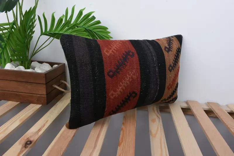 12x20 Black Pillow, Boho Chic Cushion Cover, Turkish Kilim Pillow, Kilim Pillow Cover, Handmade Kilim Cushion, Comfy Throw Pillow, Pillow Cover - 4