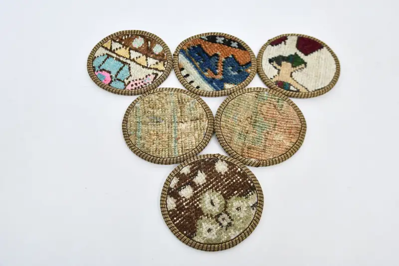 Posavasos Boho Beige y Marrón, Posavasos de Alfombra Redonda