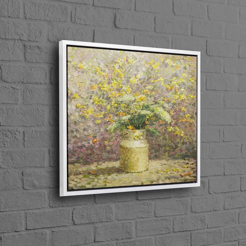 Vintage Çiçekli Kanvas: Zarif Soyut Sarı Çiçekler Baskı