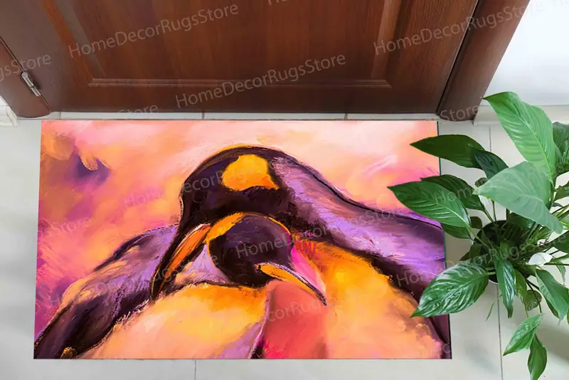 モダンな抽象ペンギンプリントラグ - エレガントな農家の装飾