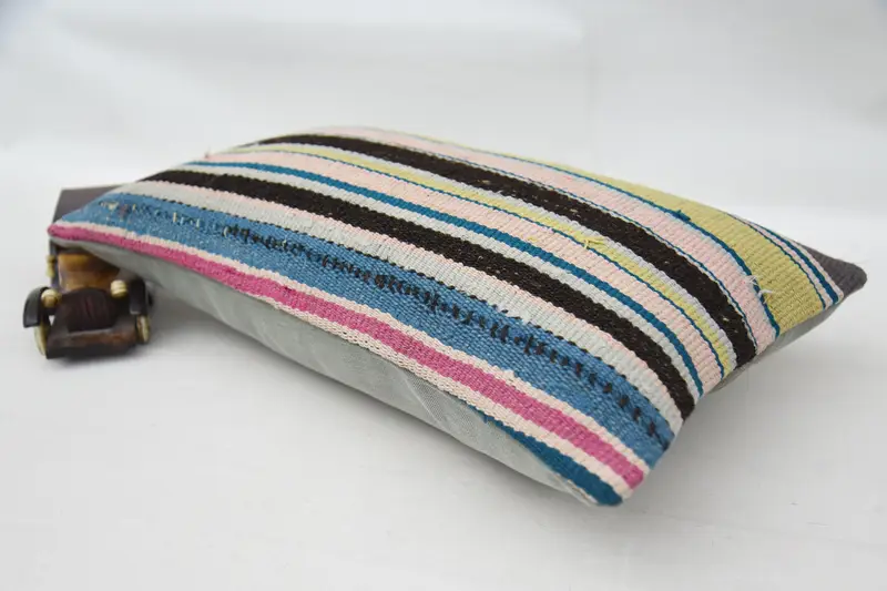 Cushion Case, Home Decor Pillow, 12x20 Blue Cushion Cover, Throw Kilim Pillow, Art Deco Cushion, Turkish Kilim Pillow, Outdoor Bolster Cushion - 6