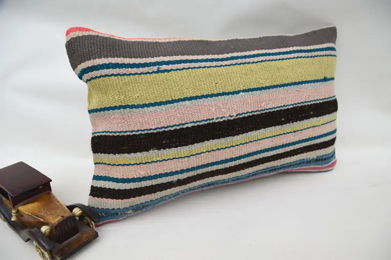 Cushion Case, Home Decor Pillow, 12x20 Blue Cushion Cover, Throw Kilim Pillow, Art Deco Cushion, Turkish Kilim Pillow, Outdoor Bolster Cushion - 2