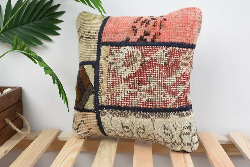 14x14 Red Pillow, Retro Throw Pillow Cover, Kilim Pillow Cover, Cushion Case, Ethnical Kilim Rug Pillow, Vintage Kilim Throw Pillow - 5