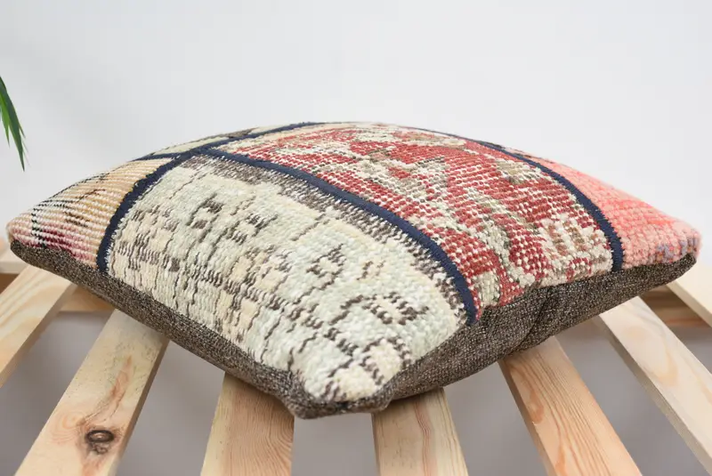 14x14 Red Pillow, Retro Throw Pillow Cover, Kilim Pillow Cover, Cushion Case, Ethnical Kilim Rug Pillow, Vintage Kilim Throw Pillow - 6