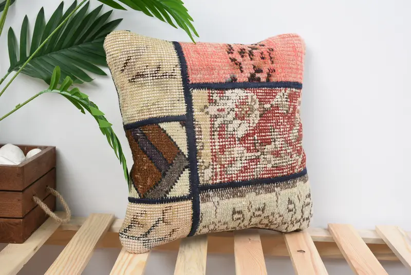 14x14 Red Pillow, Retro Throw Pillow Cover, Kilim Pillow Cover, Cushion Case, Ethnical Kilim Rug Pillow, Vintage Kilim Throw Pillow - 4