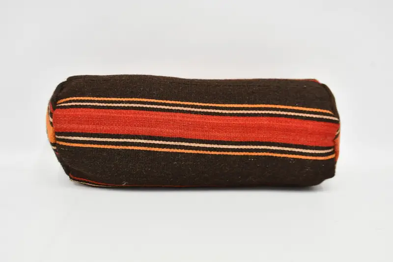 El Yapımı Yün Kilim Yastık Kılıfı, Kahverengi & Kırmızı Dekoratif Yastık